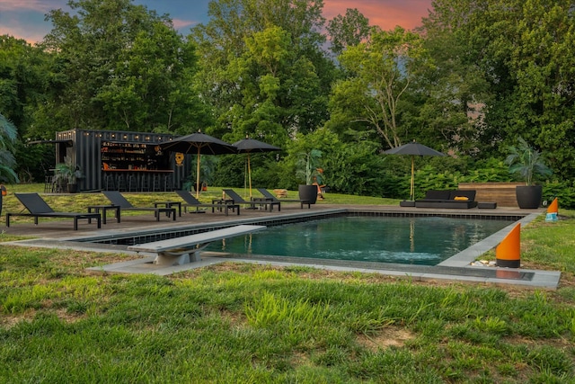 3360 Sweeney Hollow Rd, Franklin, TN 37064 - swimming pool with a diving board, a lawn, and a patio area