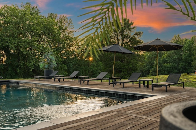 3360 Sweeney Hollow Rd, Franklin, TN 37064 - pool at dusk with an outdoor pool and a deck