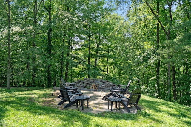 3360 Sweeney Hollow Rd, Franklin, TN 37064 - view of grassy yard featuring a fire pit and a forest view