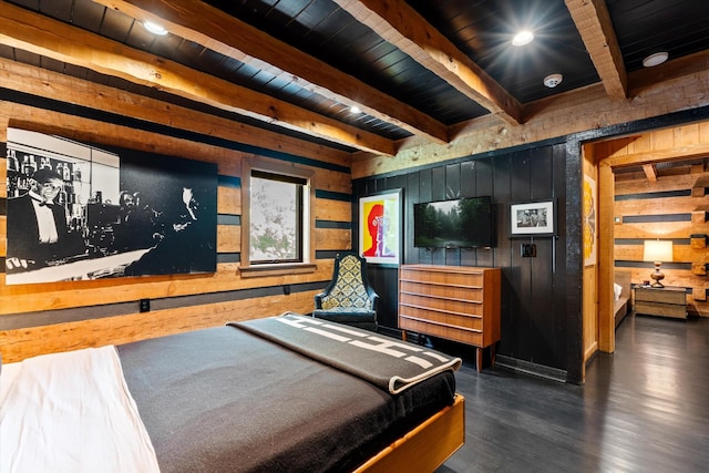 3360 Sweeney Hollow Rd, Franklin, TN 37064 - bedroom featuring wood walls, a wooden ceiling with exposed beams, and wood finished floors