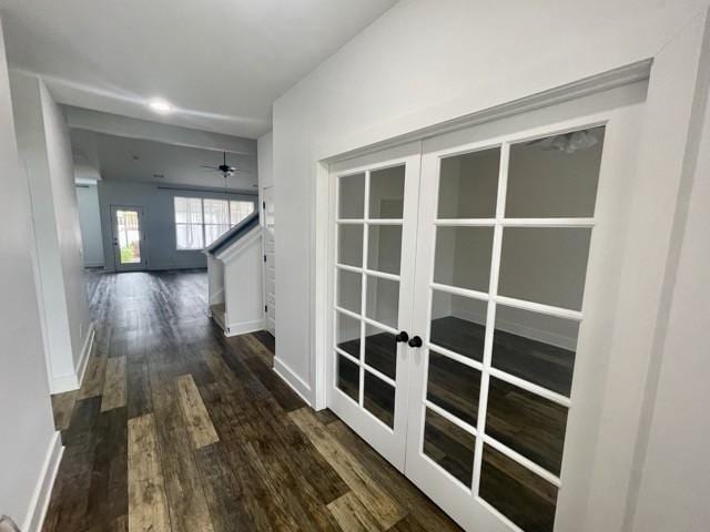 2412 Bullrush Ln, Murfreesboro, TN 37128 - hall featuring french doors, dark wood-style floors, and stairs