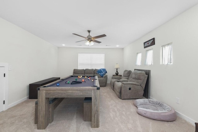 2412 Bullrush Ln, Murfreesboro, TN 37128 - recreation room featuring pool table, carpet, ceiling fan, and recessed lighting