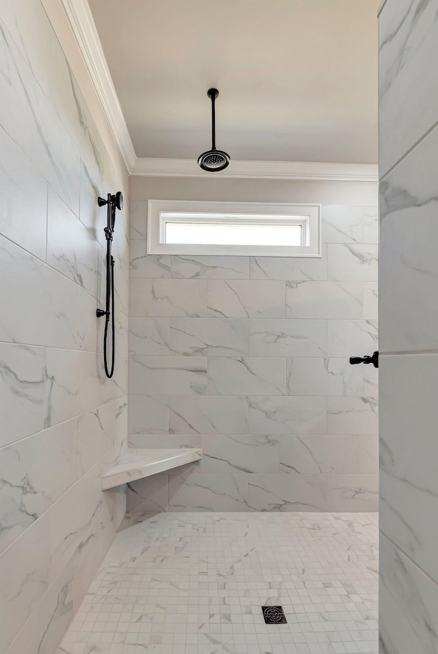 3058 Henley Way, Spring Hill, TN 37174 - bathroom with ornamental molding, tiled shower, and healthy amount of natural light
