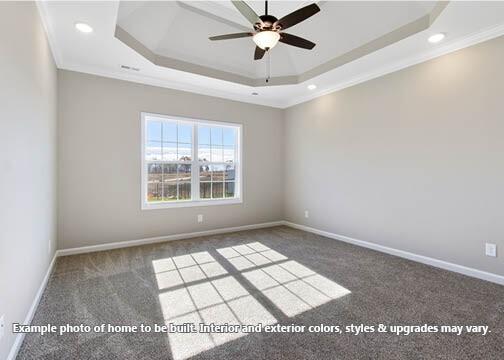 918 Vendue Ave, Clarksville, TN 37042 - spare room featuring crown molding, a tray ceiling, carpet floors, a ceiling fan, and recessed lighting