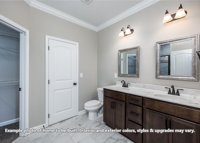 914 Vendue Ave, Clarksville, TN 37042 - full bathroom with ornamental molding, double vanity, marble finish floors, and a spacious closet