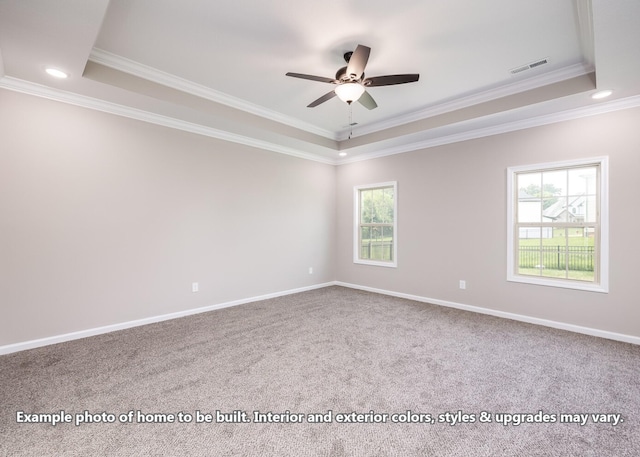 914 Vendue Ave, Clarksville, TN 37042 - carpeted empty room featuring a raised ceiling, ornamental molding, ceiling fan, and recessed lighting