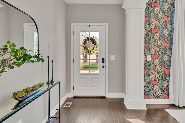 412 Warren Hill Dr, Mount Juliet, TN 37122 - entryway with dark wood-style floors, healthy amount of natural light, and ornate columns