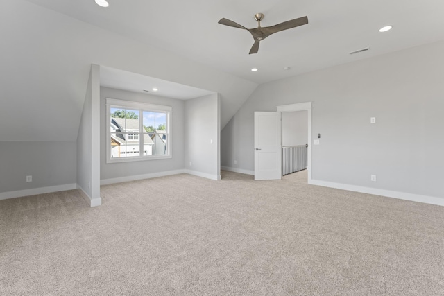 316 Campfire Ct, Winchester, TN 37398 - additional living space with vaulted ceiling, a ceiling fan, light colored carpet, and recessed lighting