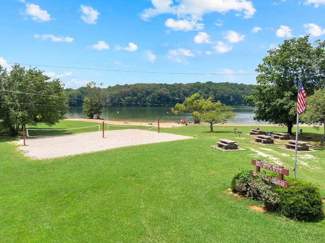 316 Campfire Ct, Winchester, TN 37398 - view of community featuring volleyball court, a lawn, and a water view