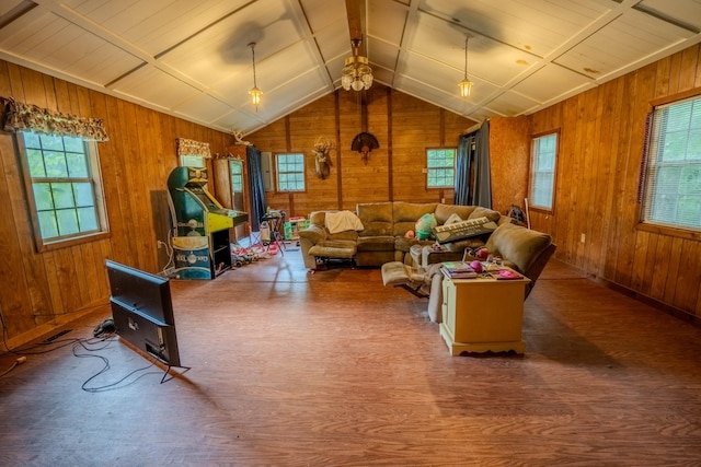 366 Ridge Rd, Westpoint, TN 38486 - living room featuring wood finished floors and wood walls