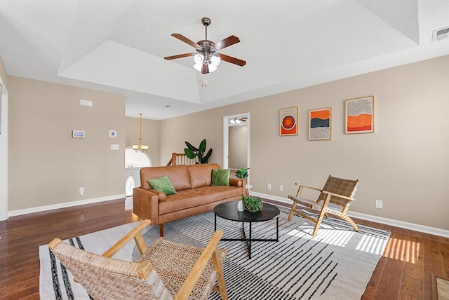 3754 Gray Fox Dr, Clarksville, TN 37040 - living area featuring a tray ceiling, hardwood / wood-style floors, and a ceiling fan
