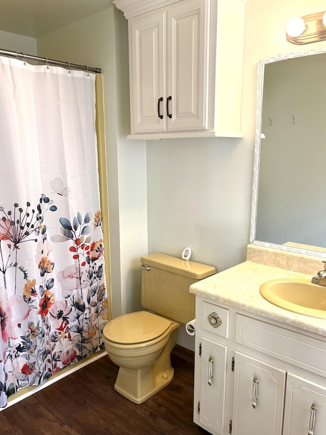 806 Sharon Cir, Lawrenceburg, TN 38464 - bathroom with vanity, wood finished floors, and a shower with curtain