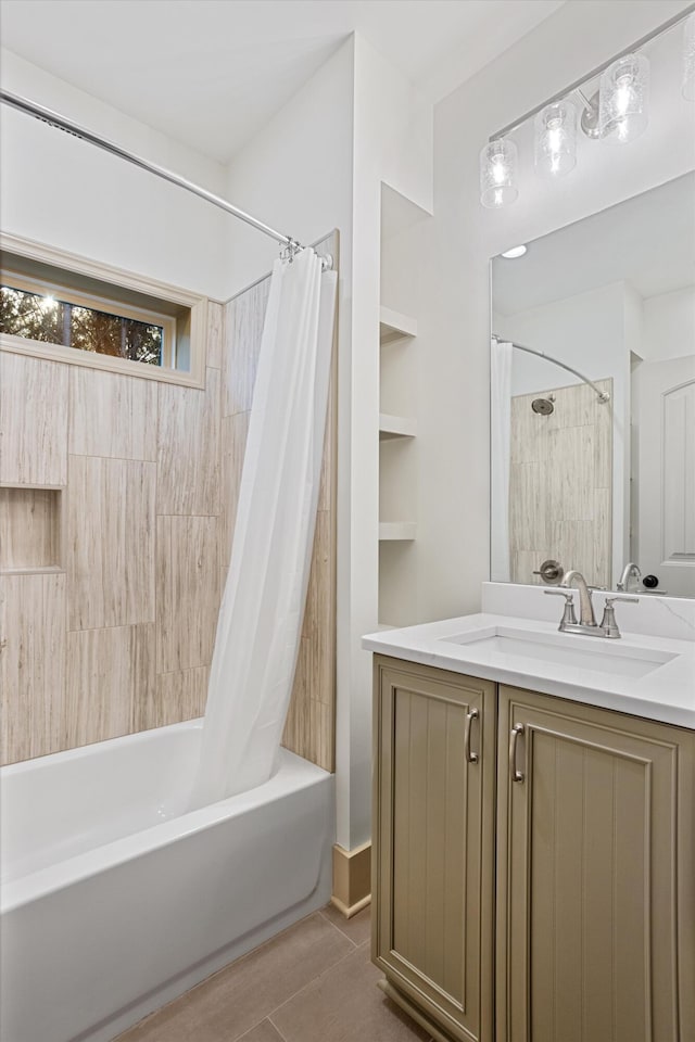 3200 Crockett Pointe, Jasper, TN 37347 - bathroom with shower / bathtub combination with curtain, vanity, and tile patterned floors