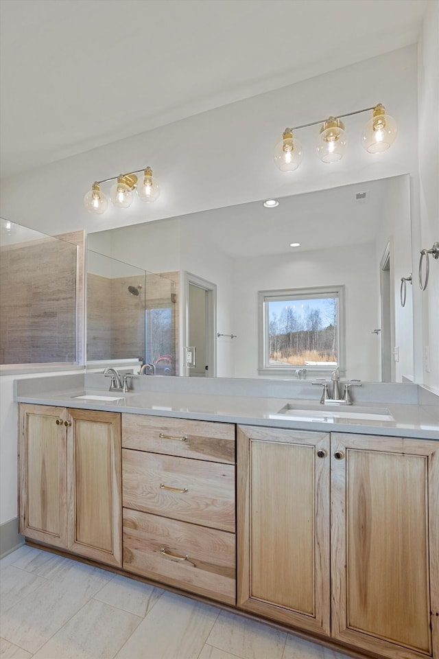 3200 Crockett Pointe, Jasper, TN 37347 - bathroom featuring double vanity and a tile shower