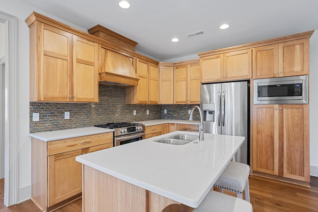 3200 Crockett Pointe, Jasper, TN 37347 - kitchen featuring appliances with stainless steel finishes, wood finished floors, backsplash, light countertops, and recessed lighting