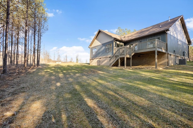 3200 Crockett Pointe, Jasper, TN 37347 - rear view of house featuring stairway, a wooden deck, a yard, and board and batten siding
