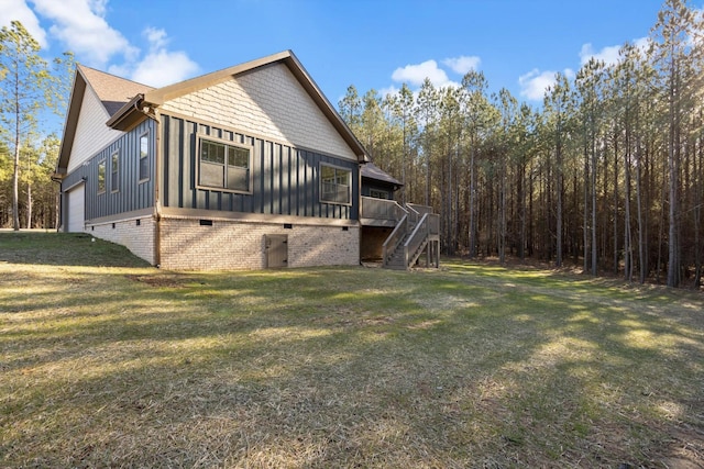 3200 Crockett Pointe, Jasper, TN 37347 - view of property exterior featuring board and batten siding, stairway, a yard, a deck, and crawl space