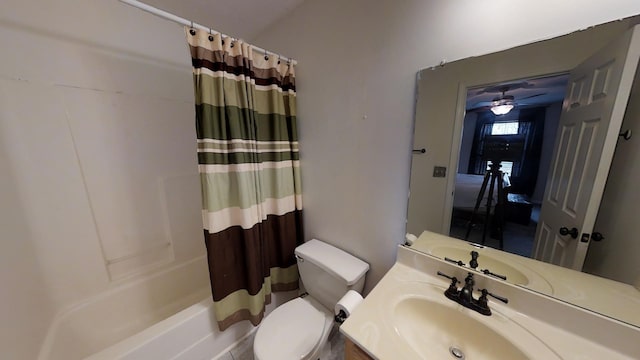 308 Eli Ct, Columbia, TN 38401 - full bath featuring shower / tub combo with curtain, vanity, and ceiling fan