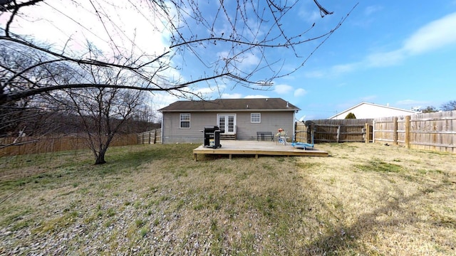 308 Eli Ct, Columbia, TN 38401 - rear view of property featuring a wooden deck, french doors, and a fenced backyard