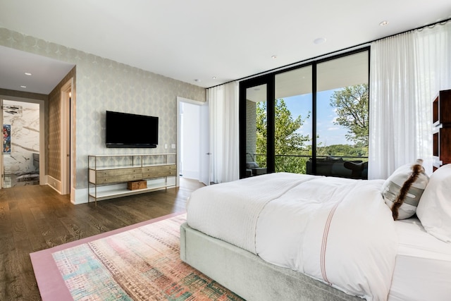 4606 Shys Hill Rd, Nashville, TN 37215 - bedroom with wallpapered walls, wood finished floors, and access to outside
