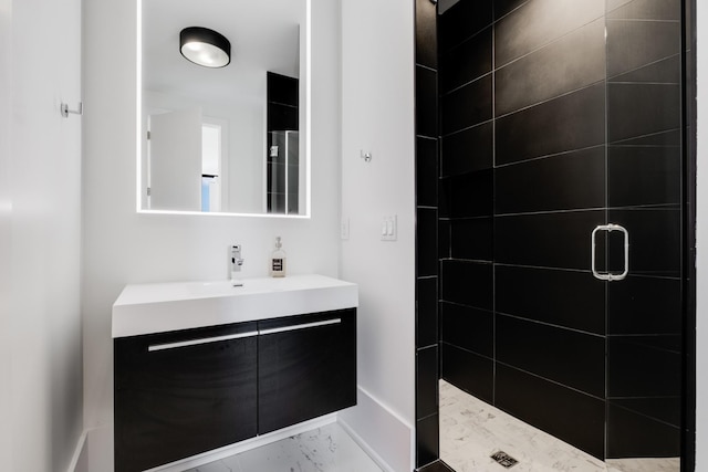4606 Shys Hill Rd, Nashville, TN 37215 - full bathroom with vanity, a shower stall, and marble look tiles