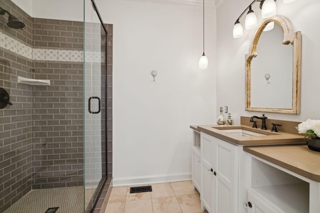 2000 Far Fara Way, Brentwood, TN 37027 - full bath with a shower stall, vanity, tile patterned floors, and ornamental molding