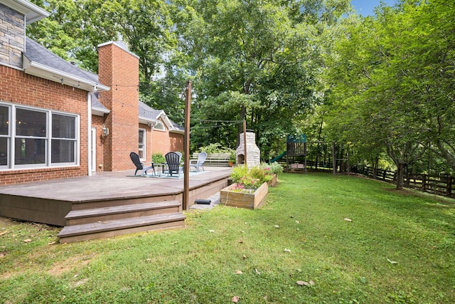 2000 Far Fara Way, Brentwood, TN 37027 - view of yard with a playground, a deck, and view of wooded area