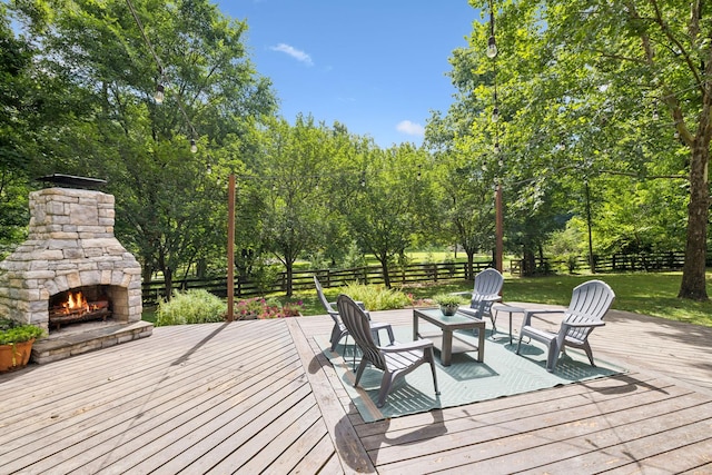 2000 Far Fara Way, Brentwood, TN 37027 - wooden terrace featuring an outdoor stone fireplace and view of scattered trees