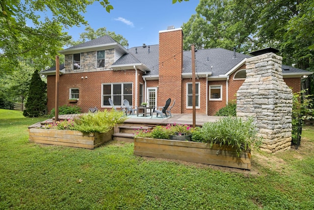 2000 Far Fara Way, Brentwood, TN 37027 - back of property featuring a chimney, a yard, a vegetable garden, a deck, and brick siding