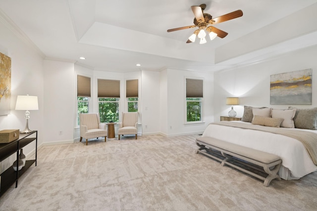2000 Far Fara Way, Brentwood, TN 37027 - carpeted bedroom with a raised ceiling, crown molding, recessed lighting, and ceiling fan