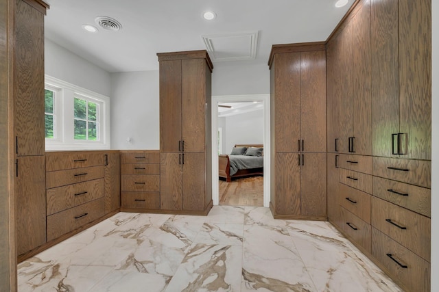 3120 Boxley View Ln, Franklin, TN 37064 - bedroom featuring recessed lighting, light marble finish floors, and attic access