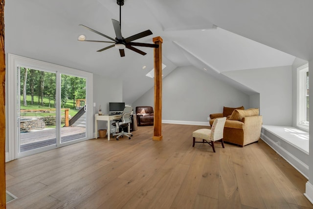 3120 Boxley View Ln, Franklin, TN 37064 - sitting room with ceiling fan, a desk, light wood-type flooring, and lofted ceiling