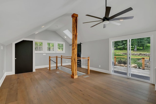 3120 Boxley View Ln, Franklin, TN 37064 - additional living space with vaulted ceiling, hardwood / wood-style flooring, a ceiling fan, and a skylight