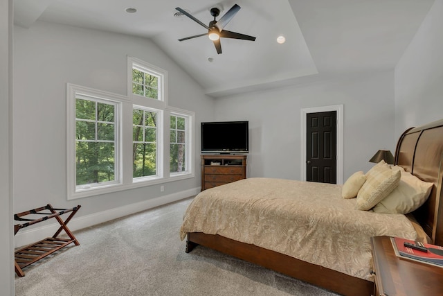 3120 Boxley View Ln, Franklin, TN 37064 - carpeted bedroom featuring high vaulted ceiling and a ceiling fan