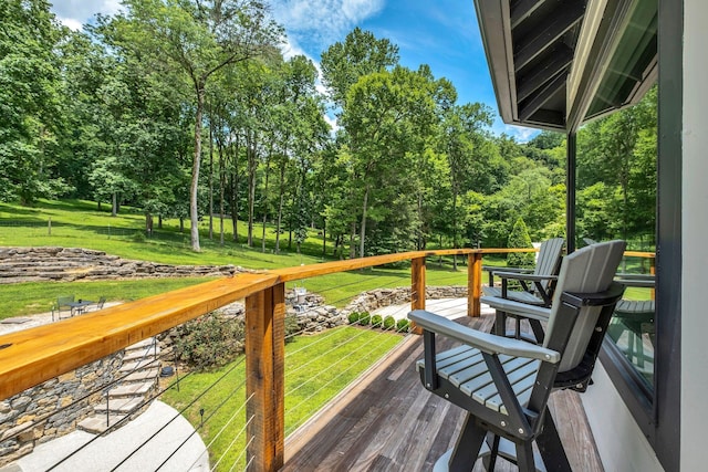 3120 Boxley View Ln, Franklin, TN 37064 - wooden deck with view of wooded area and a yard