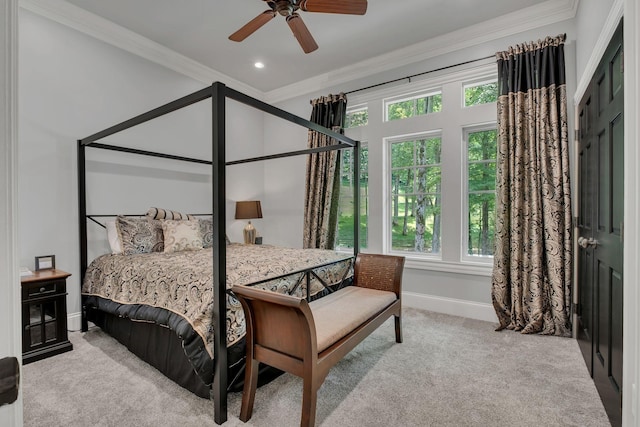 3120 Boxley View Ln, Franklin, TN 37064 - bedroom featuring carpet floors, ornamental molding, recessed lighting, and ceiling fan
