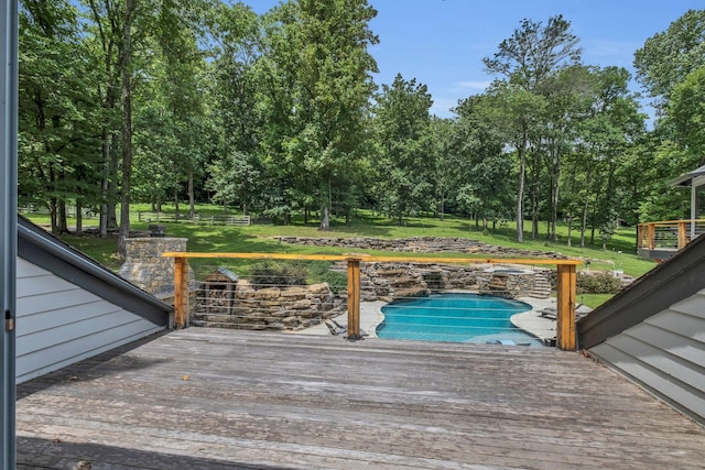 3120 Boxley View Ln, Franklin, TN 37064 - wooden terrace featuring an outdoor pool, view of scattered trees, and a lawn