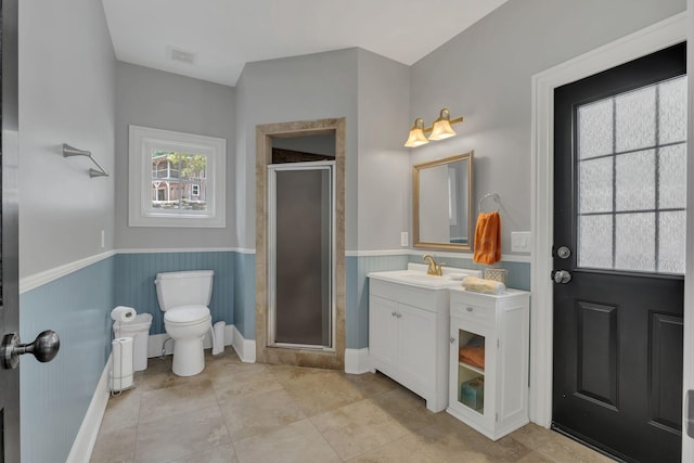 3120 Boxley View Ln, Franklin, TN 37064 - bathroom with wainscoting, vanity, and a stall shower