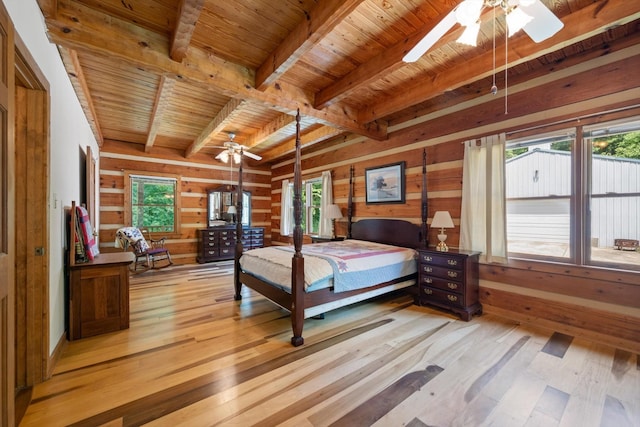 3000 Preston Bagwell Rd, Clarksville, TN 37043 - bedroom featuring a wood ceiling with exposed beams, light wood finished floors, and wooden walls