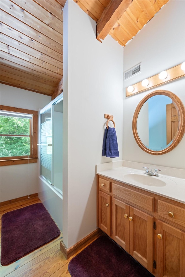 3000 Preston Bagwell Rd, Clarksville, TN 37043 - full bath with wooden ceiling, vanity, wood finished floors, and combined bath / shower with glass door
