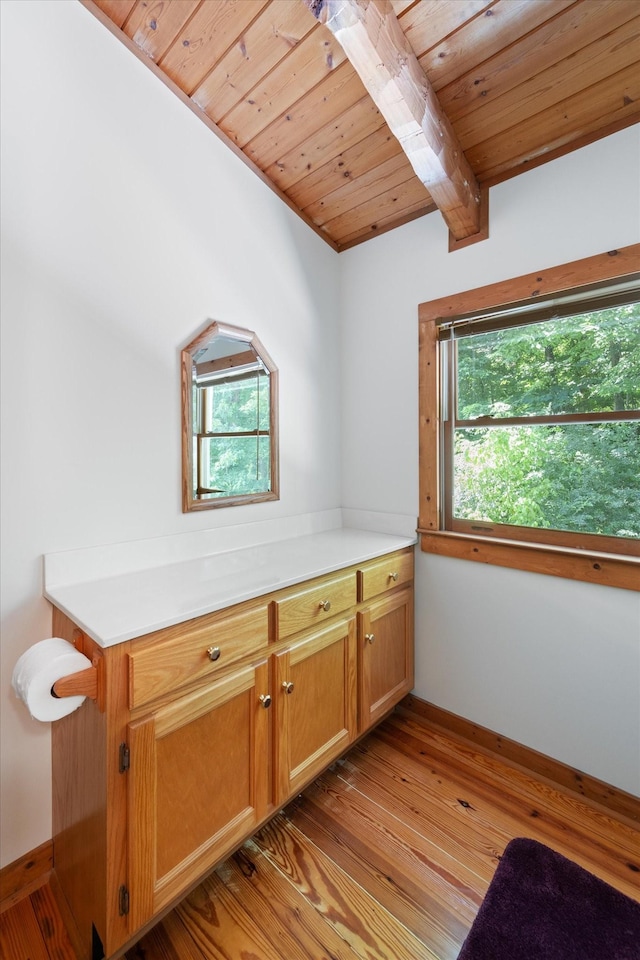 3000 Preston Bagwell Rd, Clarksville, TN 37043 - bathroom featuring a wooden ceiling with exposed beams, hardwood / wood-style flooring, and vanity