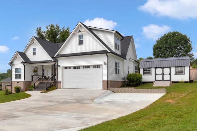 332 Country Club Rd, Winchester, TN 37398 - modern inspired farmhouse with a garage, a front lawn, driveway, and a storage unit