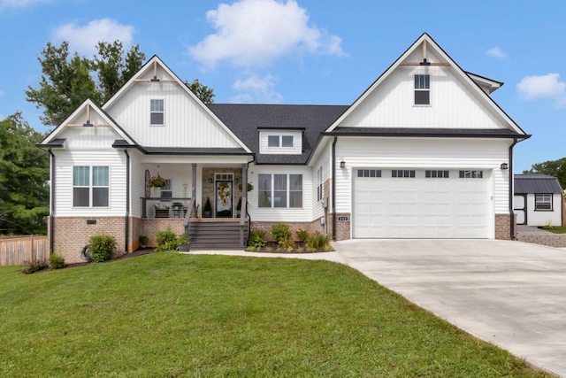 332 Country Club Rd, Winchester, TN 37398 - modern farmhouse style home with brick siding, covered porch, concrete driveway, board and batten siding, and an attached garage