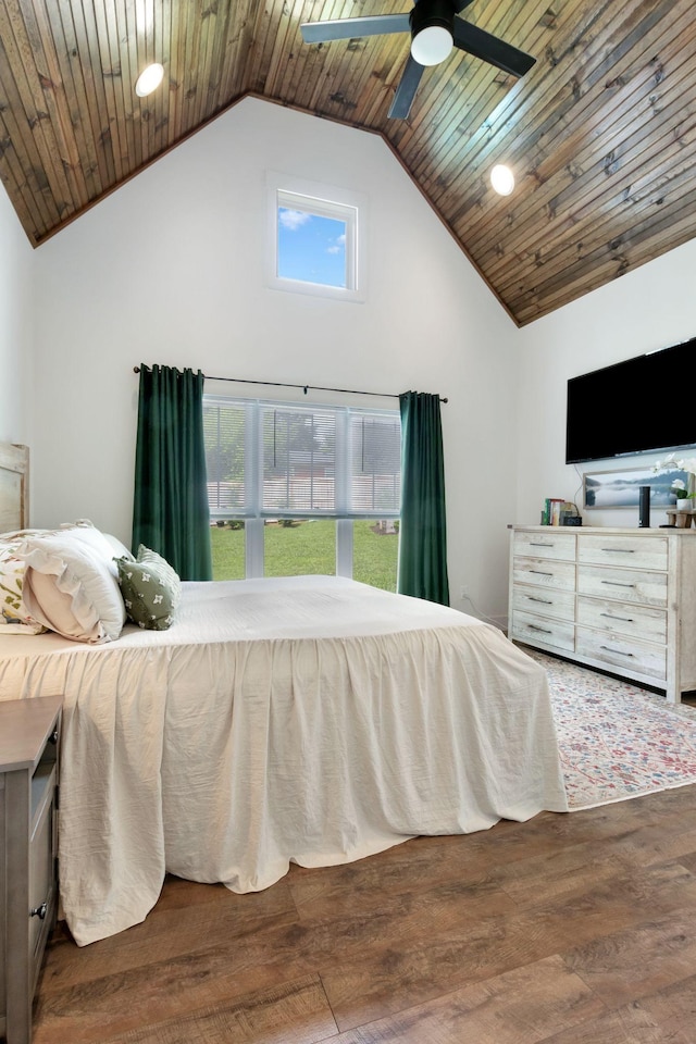 332 Country Club Rd, Winchester, TN 37398 - bedroom with wood finished floors, high vaulted ceiling, ceiling fan, and wooden ceiling