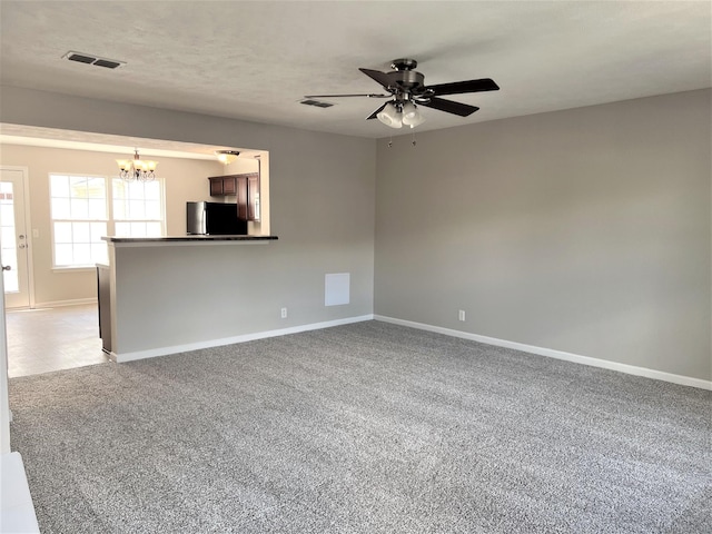 3754 Chippewa Pl, Murfreesboro, TN 37128 - empty room with a chandelier, a ceiling fan, and light colored carpet