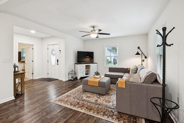 819 Woodside St, Columbia, TN 38401 - living room with dark wood-style flooring and ceiling fan
