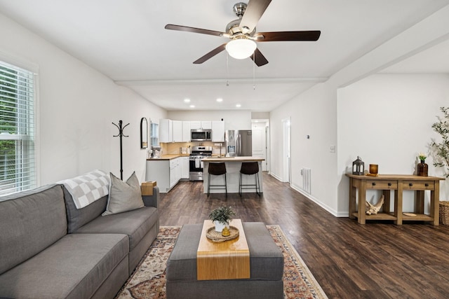 819 Woodside St, Columbia, TN 38401 - living area with dark wood-type flooring, ceiling fan, healthy amount of natural light, and recessed lighting