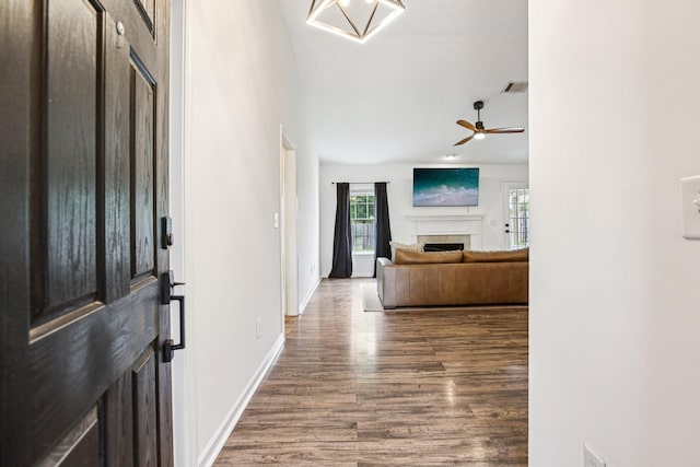 3315 Monoco Dr, Spring Hill, TN 37174 - entrance foyer featuring wood finished floors, a fireplace, and ceiling fan