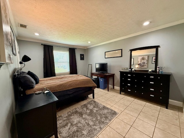 231 Overlook Pl, Columbia, TN 38401 - bedroom with recessed lighting, light tile patterned floors, a textured ceiling, and crown molding