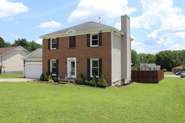231 Overlook Pl, Columbia, TN 38401 - colonial house with a chimney, a garage, concrete driveway, and a shingled roof